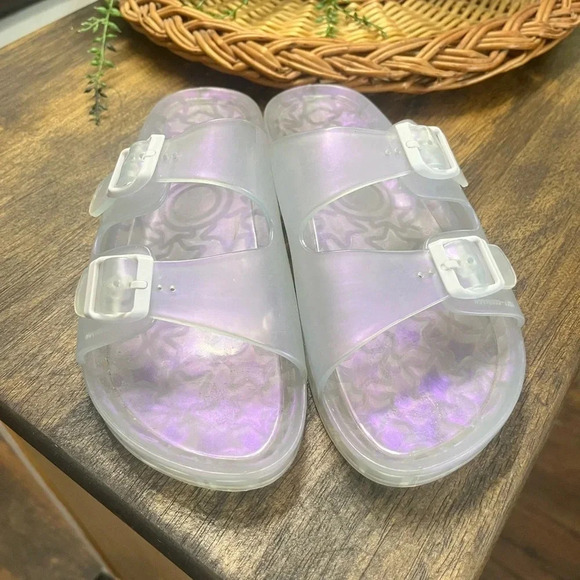 Wonder Nation Sz 6 Clear Iridescent Jelly Beach Sandals Slides White Buckle Y2K - Picture 1 of 4